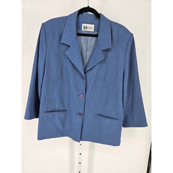 Da-Rue Women's Blue Textured 3/4 Sleeve Three-Button Blazer Size L - Picture 1 of 3